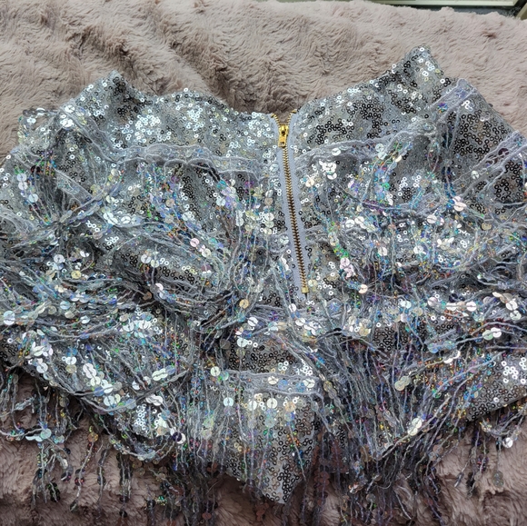 Silver Sequin Fringe Festival Shorts - Picture 4 of 4